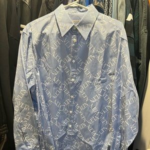 Valentino Monogram Blue White Striped Shirt XL